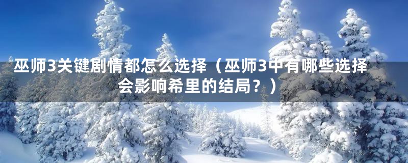 巫师3关键剧情都怎么选择（巫师3中有哪些选择会影响希里的结局？）