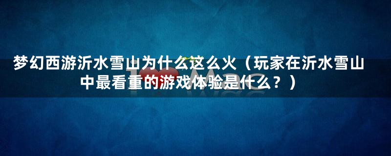 梦幻西游沂水雪山为什么这么火（玩家在沂水雪山中最看重的游戏体验是什么？）