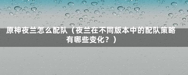 原神夜兰怎么配队（夜兰在不同版本中的配队策略有哪些变化？）