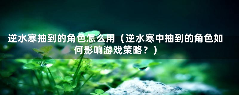 逆水寒抽到的角色怎么用（逆水寒中抽到的角色如何影响游戏策略？）