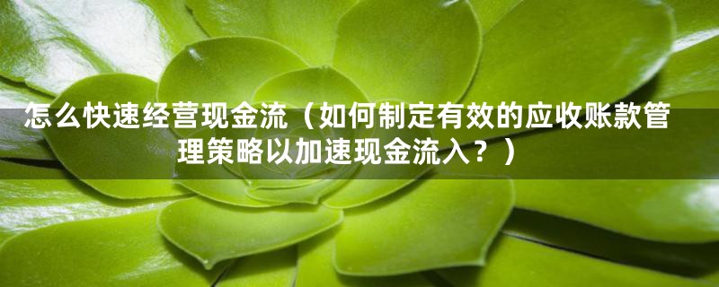 怎么快速经营现金流（如何制定有效的应收账款管理策略以加速现金流入？）