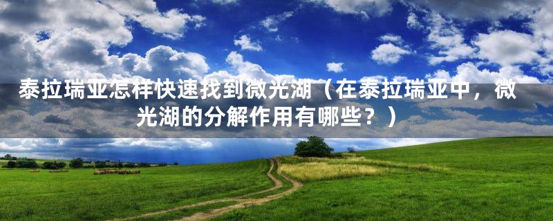 泰拉瑞亚怎样快速找到微光湖（在泰拉瑞亚中，微光湖的分解作用有哪些？）